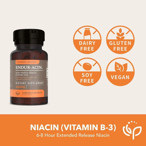  Endurance Products ENDUR-ACIN 750mg Niacin - Extended Release for Optimal Absorption & Low-Flush Vitamin B3, 200 Tablets - Non-GMO, Vegan, Gluten Free Company