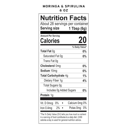  Organic Moringa & Spirulina Blend - Essential Living Foods - Superfood Smoothie Booster (28 Servings, 6oz), White