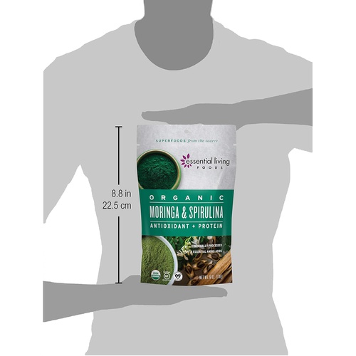 Organic Moringa & Spirulina Blend - Essential Living Foods - Superfood Smoothie Booster (28 Servings, 6oz), White