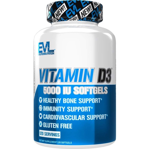  Evlution Nutrition Vitamin D3, 5000 IU High Potency, Bone and Joint Support Immune System Health, Non-GMO and Gluten-Free, Value Size (120 Servings)