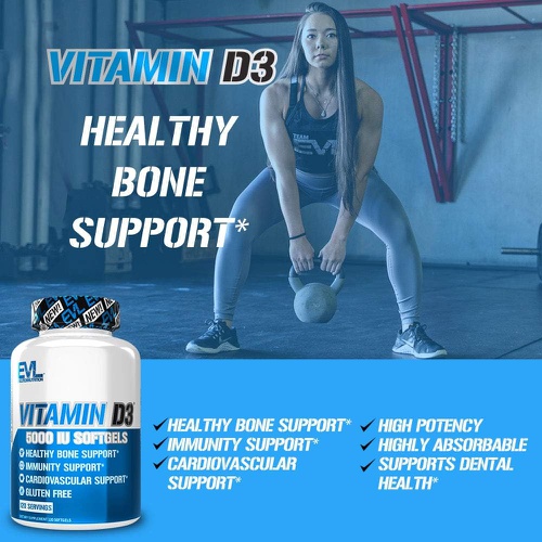  Evlution Nutrition Vitamin D3, 5000 IU High Potency, Bone and Joint Support Immune System Health, Non-GMO and Gluten-Free, Value Size (120 Servings)