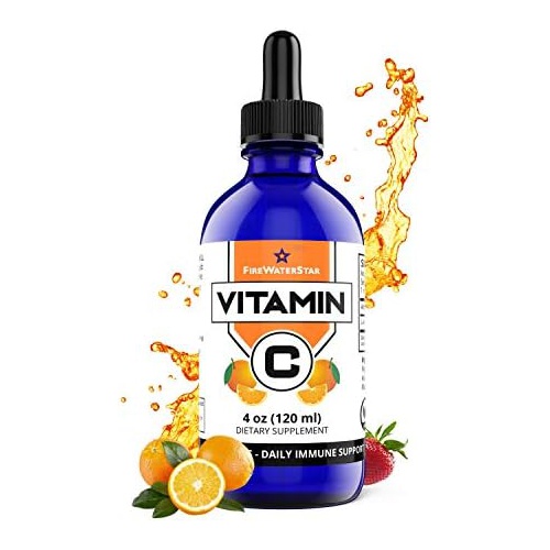  FIREWATERSTAR HEALTH SUPPLEMENTS Liquid Vitamin C - Easy Liquid Drops - Bioactive Ascorbic Acid - 4oz - 120 Servings (4 Month Supply) - Organic, Non-GMO, Vegan - Immune Support, Skin Health, Antioxidants - for Adu