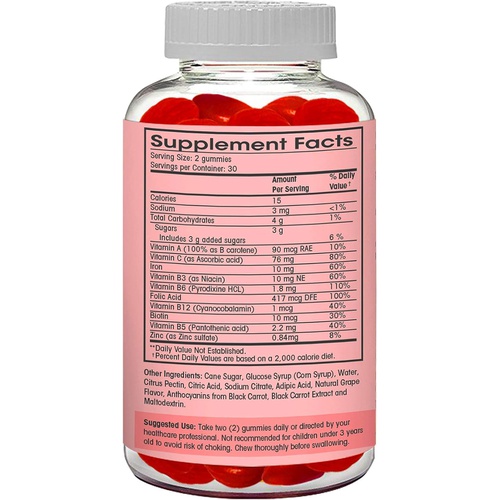  Flamingo Supplements Iron Gummies Plus Multivitamin- Vitamin C, Zinc, B Complex, and Biotin for Fatigue, Anemia, Pregnancy. Good for Vegans and Vegetarians, Women, Kids, and Men. Grape Flavor. 60 Count