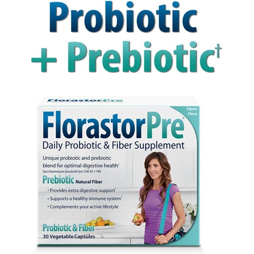  Florastor Select Gut Boost Daily Probiotic & Prebiotic Supplement for Women and Men, Boosts Good Bacteria, Saccharomyces Boulardii CNCM I-745 (30 Capsules)