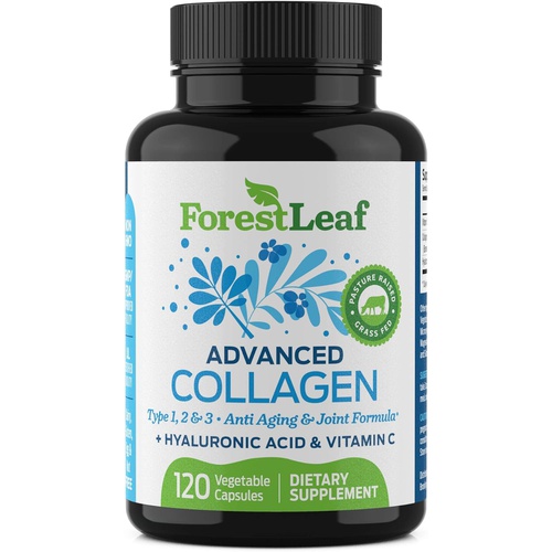  ForestLeaf - Collagen Pills with Hyaluronic Acid & Vitamin C - Reduce Wrinkles, Tighten Skin, Boost Hair, Skin, Nails & Joint Health - Hydrolyzed Collagen Peptides Supplement - 120
