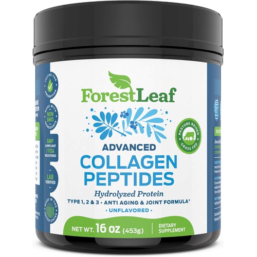  ForestLeaf Advanced Hydrolyzed Collagen Peptides - Unflavored Protein Powder - Mixes Into Drinks and Food - Pasture Raised, Grass Fed - for Paleo and Keto; Joints and Bones - 41 Servings Coll