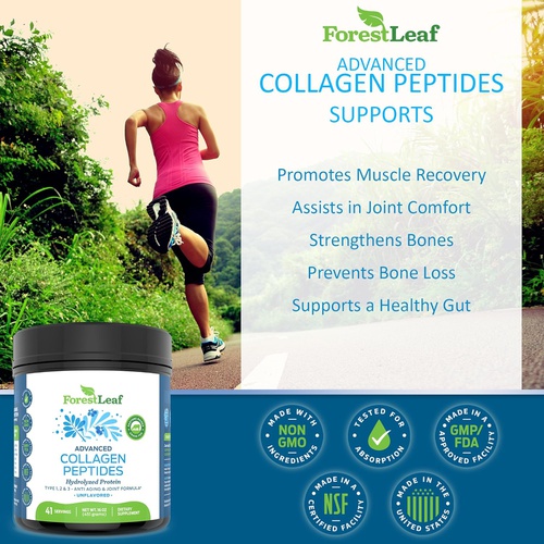  ForestLeaf Advanced Hydrolyzed Collagen Peptides - Unflavored Protein Powder - Mixes Into Drinks and Food - Pasture Raised, Grass Fed - for Paleo and Keto; Joints and Bones - 41 Servings Coll