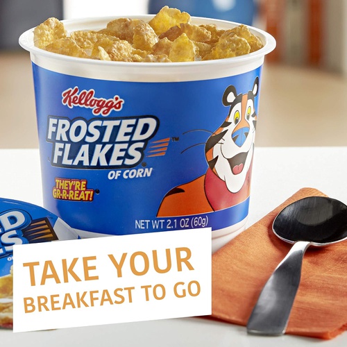  Kelloggs Frosted Flakes, Breakfast Cereal in a Cup, Fat-Free, Bulk Size, 12 Count (Pack of 2, 12.6 oz Trays)