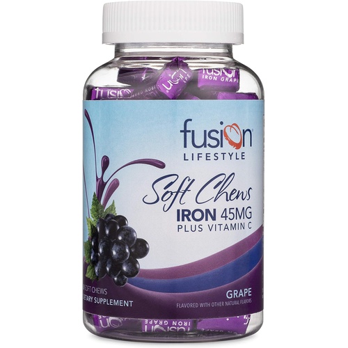  Fusion Lifestyle Iron Supplement for Women and Men, Grape Flavored Iron Soft Chew Plus Vitamin C for Iron Deficiency and Anemia, 2 Month Supply, 60 Count