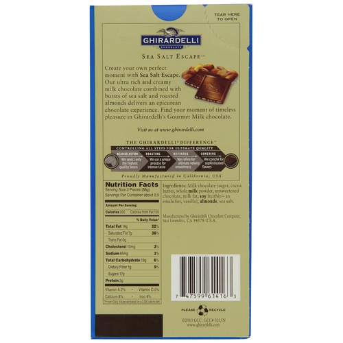  Ghirardelli Chocolate Gourmet Milk Bar, Sea Salt & Almonds Milk Chocolate, 3.5-Ounce Bars