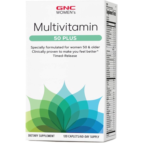  GNC Womens Multivitamin 50 Plus Supports Bone, Eye, Memory, Brain and Skin Health with Vitamin D, Calcium and B12 Helps Increase Energy Production 120 Caplets