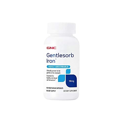  GNC Gentlesorb Iron 18mg, 90 Capsules, Gentle on Stomach Lining and Highly Absorbable