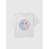 Kids American Flag Smile Graphic Boxy Crop Tee