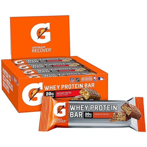  Gatorade Whey Protein Bars, Chocolate Pretzel, 2.8 oz bars (Pack of 12, 20g of protein per bar)
