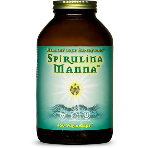  HealthForce SuperFoods Spirulina Manna - 450 VeganCaps - Certified Spirulina, Superfood - Plant-Based Protein, Rich Source of Vitamin A - Non-GMO, Gluten Free - 90 Servings