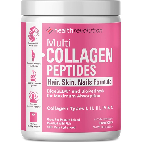  Health Revolution Multi Collagen Peptides Powder Supplement Types I, II, III, V, X - 5 Hydrolyzed Collagen Peptides For Skin Hair Nails Joints Triple Refined for Easy Mixing, Non-GMO Dairy Gluten-