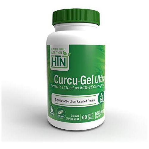  Health Thru Nutrition Curcu-Gel 650mg BCM-95 Curcugreen Turmeric Curcumin High Absorption Healthy Inflammation Response Clinically Studied 3rd Party Tested Non-GMO (Pack of 60)
