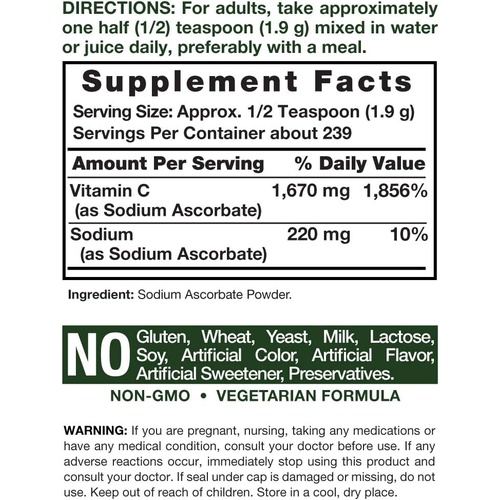  Buffered Sodium Ascorbate Vitamin C Powder 16 oz Vegan, Non-GMO, and Gluten Free Supplement by Horbaach