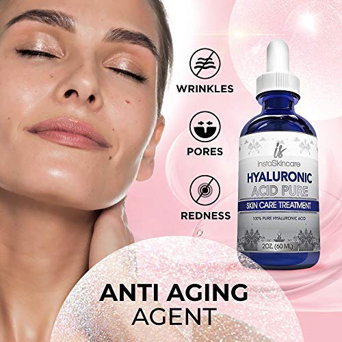  InstaSkincare Hyaluronic Acid for Face - 100% Pure Medical Quality Clinical Strength Formula - Anti aging serum for your skin and lips (2 oz)