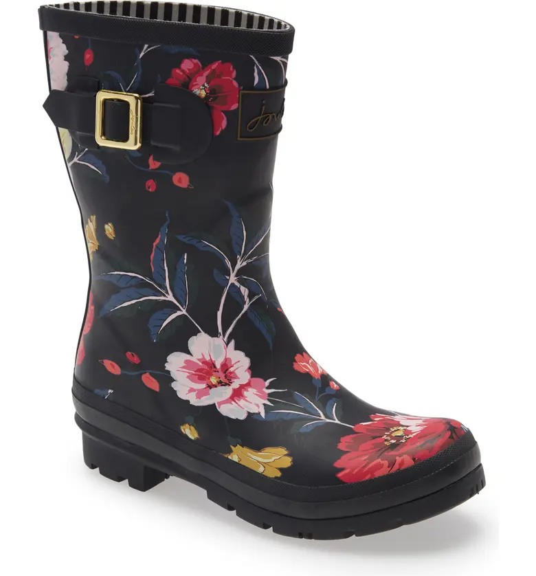 Joules Print Molly Welly Rain Boot_BLACKFLORL