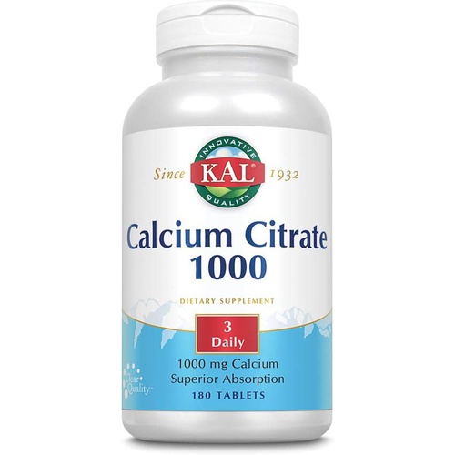  KAL Calcium Citrate 1000mg, Calcium Supplements for Women and Men, Bone Health, Teeth, Nervous, Muscular & Cardiovascular System Support, Gluten Free and Lab Verified, 60 Servings,