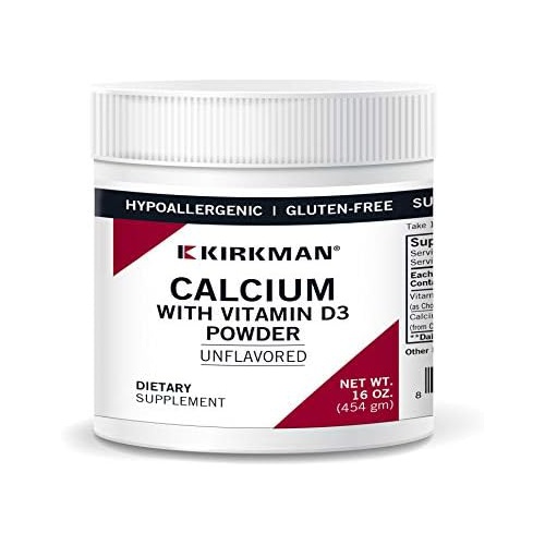  Kirkman  Purest Calcium with Vitamin D-3  454 gm 16 oz Powder - Unflavored - Hypoallergenic  Minerals  Gluten & Casein Free  Tested for More Than 950 Environmental Contam
