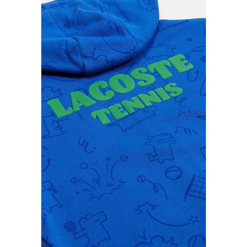 라코스테 Lacoste Kids Long Sleeve Full Zip Hoody with Aop Tennis Playing Croc and Large Wording On Back (Little Kid/Toddler/Big Kid)