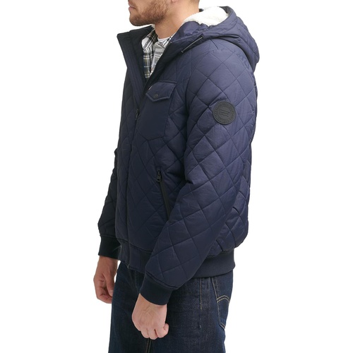 리바이스 Mens Levis Diamond Quilted Bomber with Sherpa Lined Hood