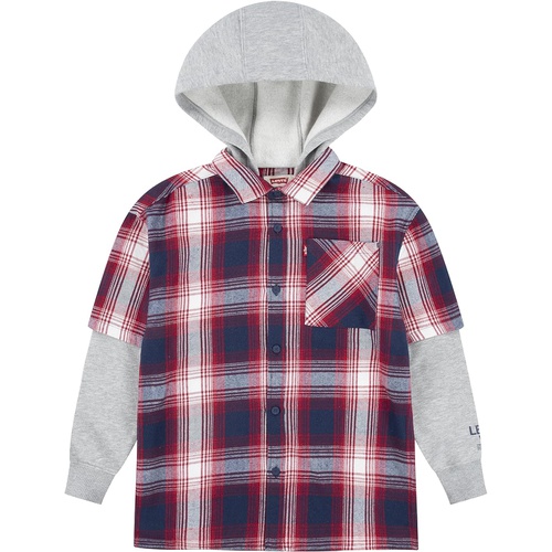 리바이스 Levis Kids Long Sleeve Hoodie and Flannel Twofer Shirt (Big Kids)