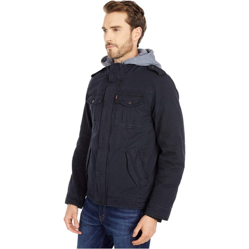 리바이스 Mens Levis Two-Pocket Hoodie with Zip Out Jersey Bib/Hood and Sherpa Lining