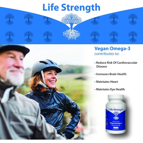  Life Strength Vegan Omega-3 Supplement - Marine Algae with DHA & EPA Fatty Acids - Plant-Based Fish Oil Alternative - Carrageenan Free, Sustainable Omega Capsules for Eye, Immune,