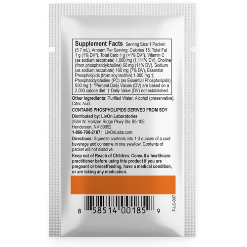  LivOn Laboratories LypoSpheric Vitamin C - 6 Cartons (180 Packets)  1,000 mg Vitamin C & 1,000 mg Essential Phospholipids Per Packet  Liposome Encapsulated for Improved Absorpti