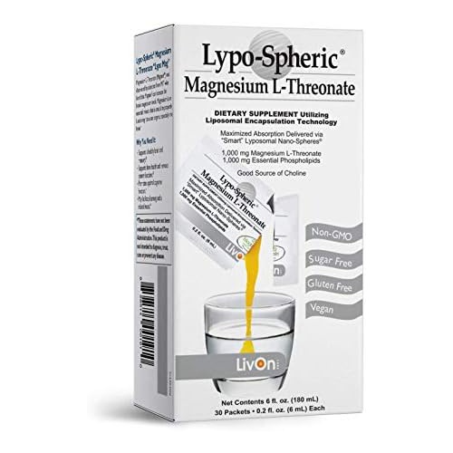  LivOn Laboratories LypoSpheric Magnesium LThreonate  30 Packets  1,000 mg Magnesium Per Packet  Liposome Encapsulated for Improved Absorption  Professionally Formulated & 100% NonGMO