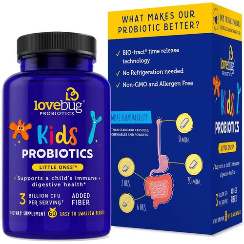  lovebug PROBIOTICS for Kids Multi-Strain 3 Billion CFU Constipation & Stomach Discomfort Sugar Free Ages 6+