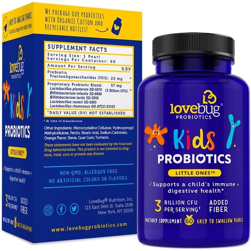  lovebug PROBIOTICS for Kids Multi-Strain 3 Billion CFU Constipation & Stomach Discomfort Sugar Free Ages 6+