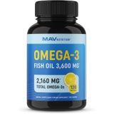 MAV NUTRITION Omega-3 Fish Oil Supplement 3600 mg EPA & DHA Best Source of Omega 3 Ultimate Brain, Joint, & Eye Health Support for Men & Women Non GMO Burpless Lemon Softgel Capsules 2000mg Plus