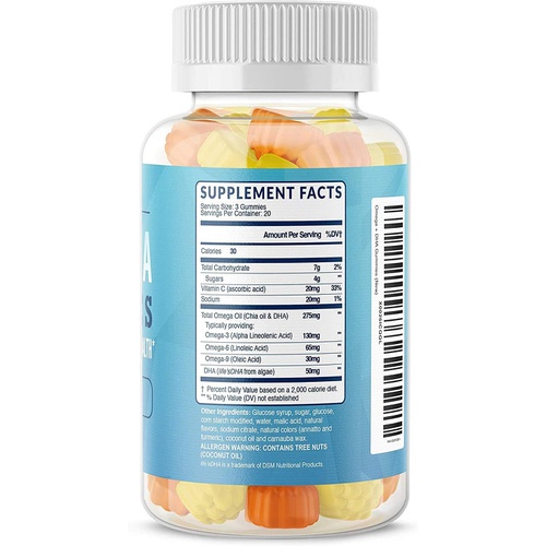  MAV NUTRITION Vegetarian Omega 3 6 9 Gummies for Adults with 50mg of DHA Support Brain, Joint & Heart Health for Women & Men No Fish Oil Natural Flavors Chewable Omega Supplements 60 Gummies