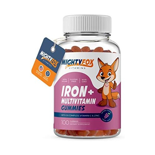  MIGHTY FOX VITAMINS Iron Gummies for Kids  Non-GMO Kids Vitamins with Iron - Gluten-Free Kids Gummy Vitamins - Chewable Kids Iron Supplement with Vitamin A, B3, B5, B6, B12, and Zinc for Kids Nutriti