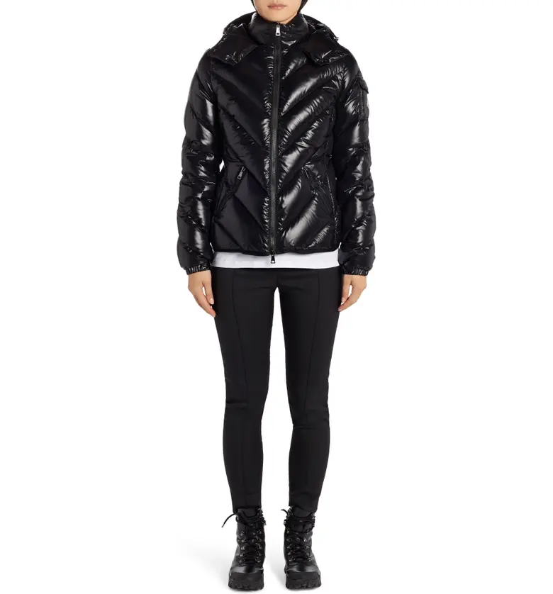 Moncler Brouel Water Resistant Lacquered Down Puffer Coat_BLACK