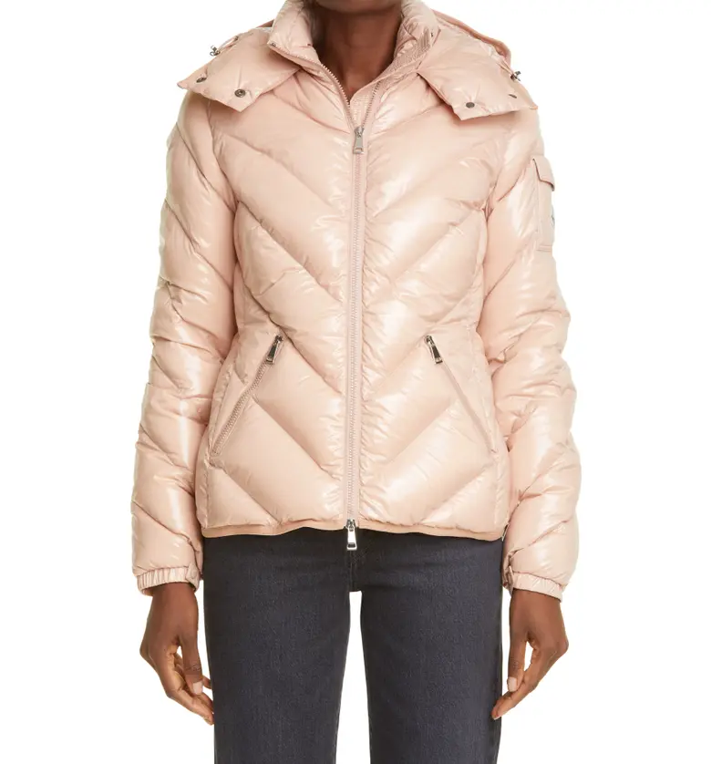 Moncler Brouel Water Resistant Lacquered Down Puffer Coat_PINK