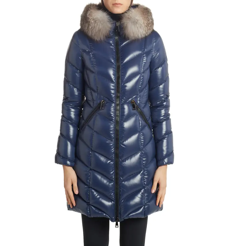 Moncler Fulmarus Quilted Down Puffer Coat with Removable Genuine Fox Fur Trim_NAVY
