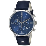 Maurice Lacroix Mens Eliros Stainless Steel Quartz Watch with Leather Calfskin Strap, Blue, 24 (Model: EL1098-SS001-410-1)