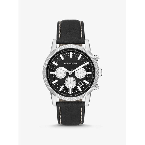 마이클코어스 Michael Kors Oversized Hutton Silver-Tone and Leather Watch