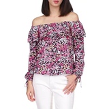 Womens Floral Ruffle Off the Shoulder Peasant Top