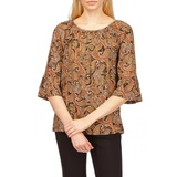 Womens Bell Sleeve Paisley Top
