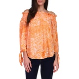Womens Off the Shoulder Tie Sleeve Paisley Top