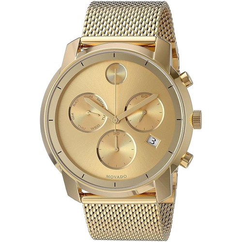  Movado Mens BOLD Thin Yellow Gold Chronograph Watch with a Printed Index Dial, Gold (Model 3600372)