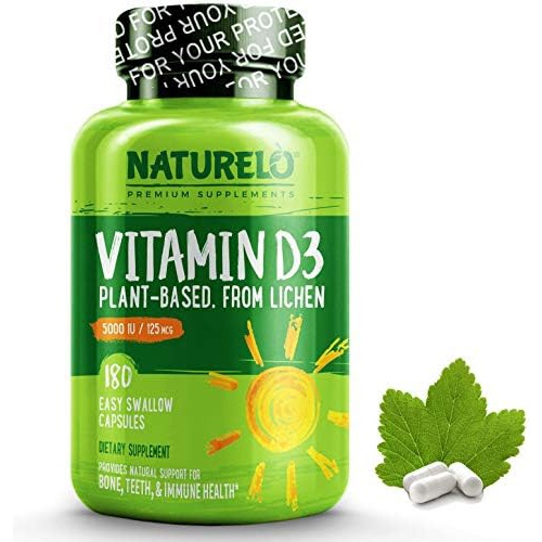  NATURELO Vitamin D - 5000 IU - Plant Based from Lichen - Natural D3 Supplement for Immune System, Bone Support, Joint Health - High Potency - Vegan - Non-GMO - Gluten Free - 180 Ca