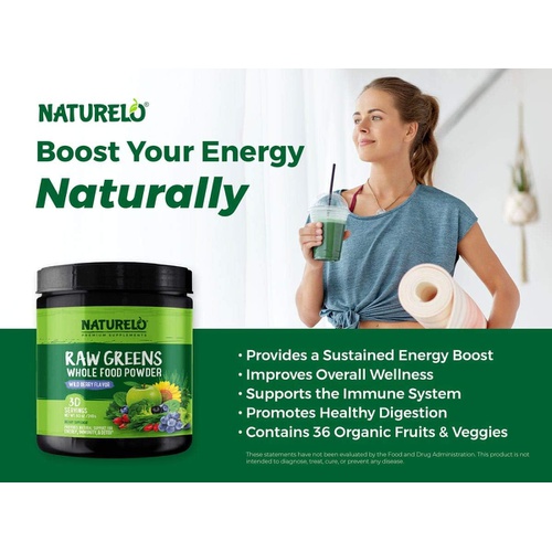  NATURELO Raw Greens Superfood Powder - Wild Berry Flavor - Boost Energy, Detox, Enhance Health - Organic Spirulina - Wheat Grass - Whole Food Nutrition from Fruits & Vegetables - 3