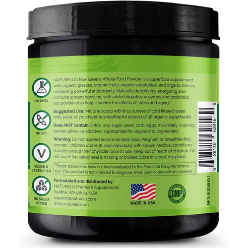  NATURELO Raw Greens Superfood Powder - Wild Berry Flavor - Boost Energy, Detox, Enhance Health - Organic Spirulina - Wheat Grass - Whole Food Nutrition from Fruits & Vegetables - 3